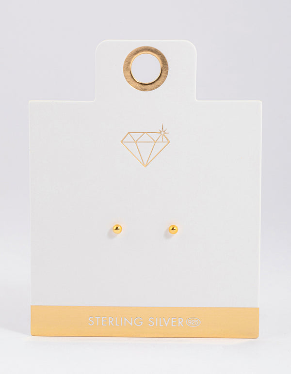 Gold Plated Sterling Silver Ball Stud Earrings 3mm