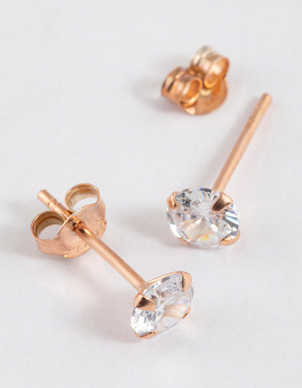 Rose Gold Plated Sterling Silver Cubic Zirconia Stud Earrings