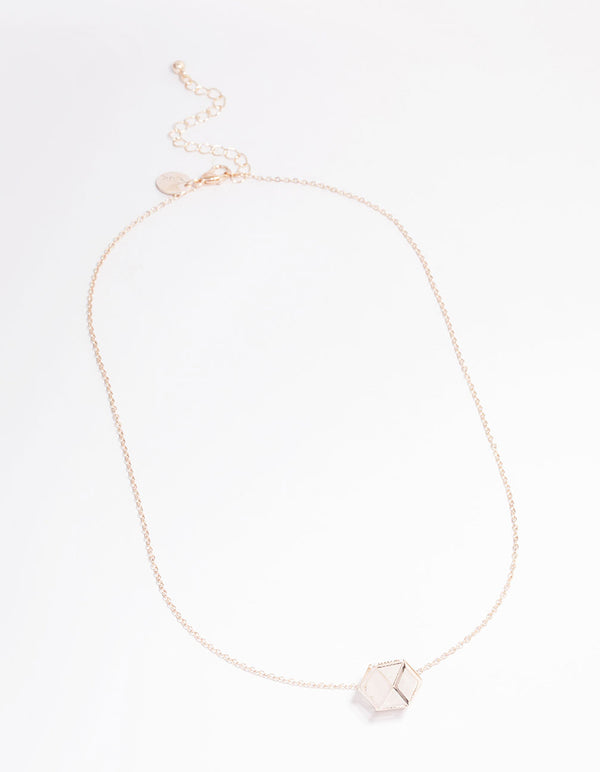 Rose Gold Clear Quartz Semi-Precious Shard Cage Necklace