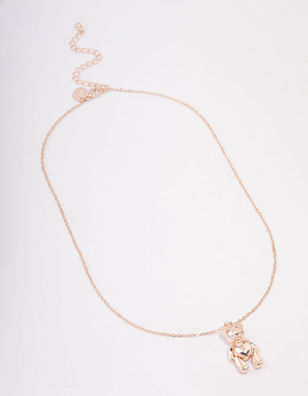 Rose Gold Moving Teddy Bear Short Necklace