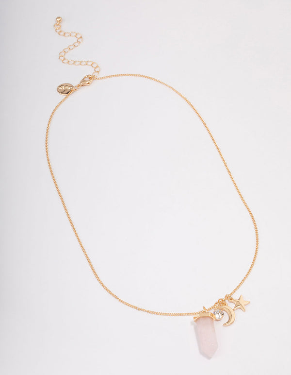 Gold Rose Quartz Celestial Charm Necklace