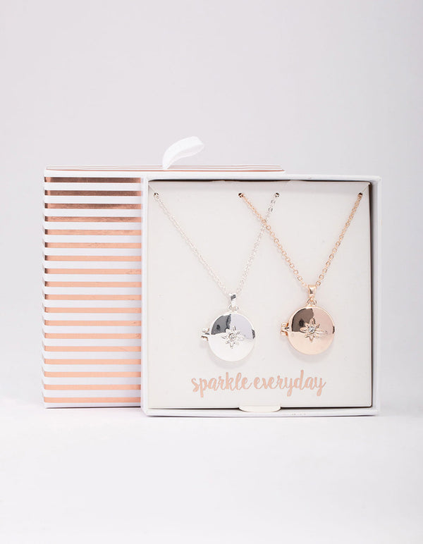 Mixed Metal Star Diamante Locket Necklace Pack