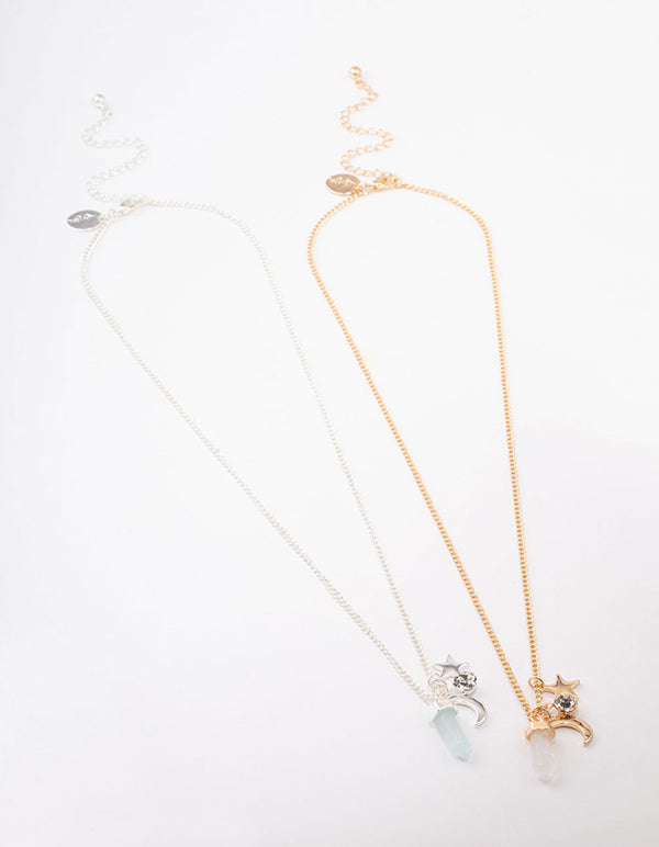 Mixed Metal Semi-Precious Charm Shard Necklace Pack