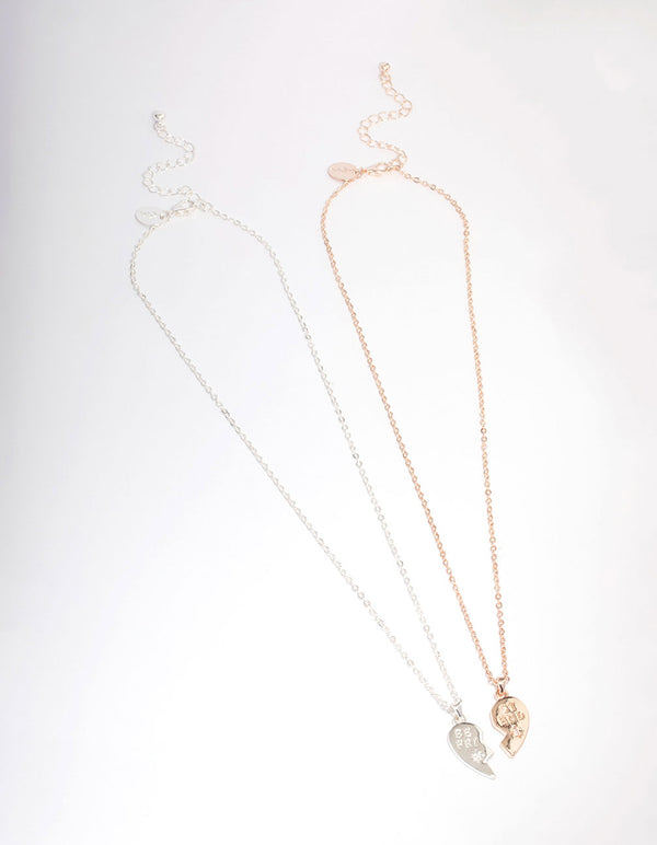 Mixed Metal BFF Diamante Heart Necklace Pack