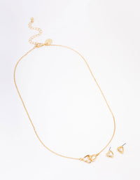 Gold Plated Linked Heart Jewellery Set - link has visual effect only