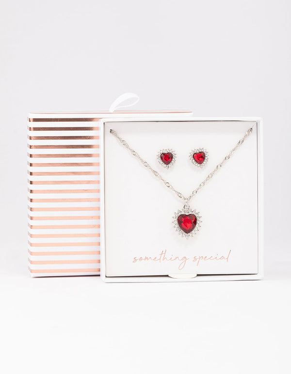 Silver Heart Halo Jewellery Set