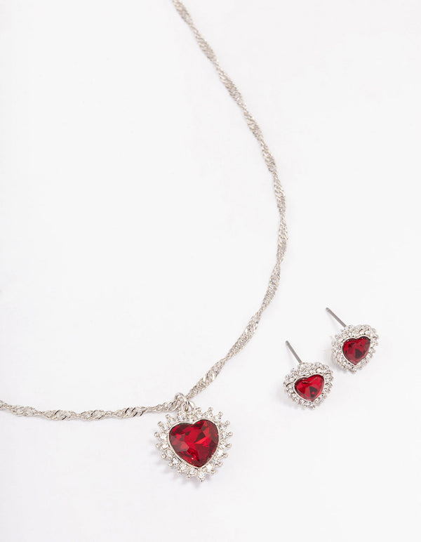 Silver Heart Halo Jewellery Set