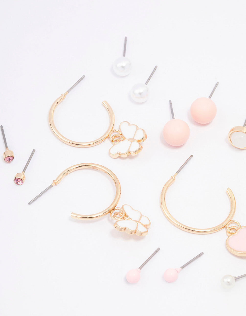 Gold Heart & Butterfly Earring 8-Pack