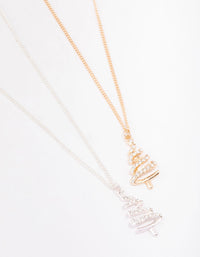 Mixed Metal Diamante Christmas Tree Necklace Pack - link has visual effect only