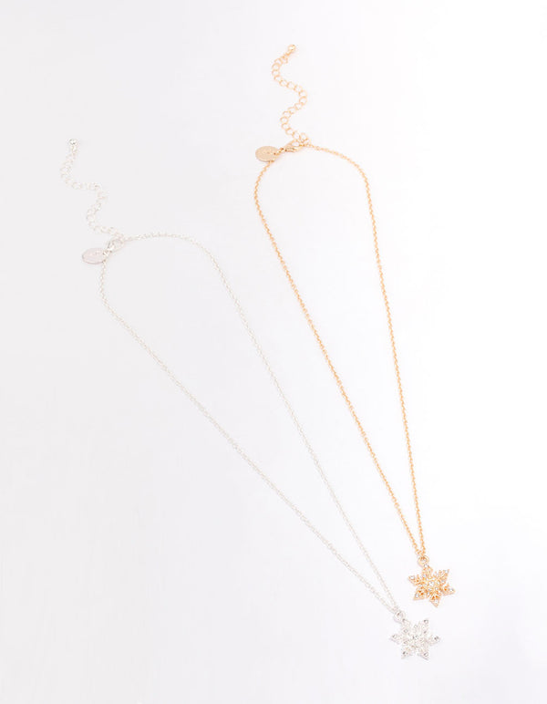 Mixed Metal Diamante Snowflake Necklace Pack