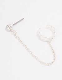 Silver Chain Link Cuff & Diamante Chain Drop Earrings - link has visual effect only