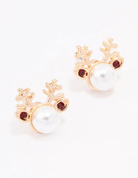 Gold Pearl Reindeer Stud Earrings - link has visual effect only