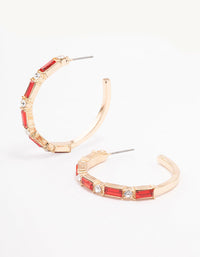 Gold Baguette Red Hoop Earrings - link has visual effect only