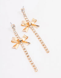 Gold Wide Bow Cup Chain Drop Earrings - link has visual effect only