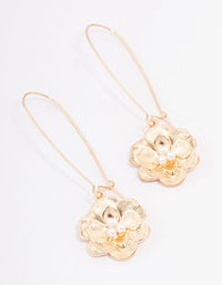 Gold Long Hoop Pearl Flower Drop Earrings - link has visual effect only