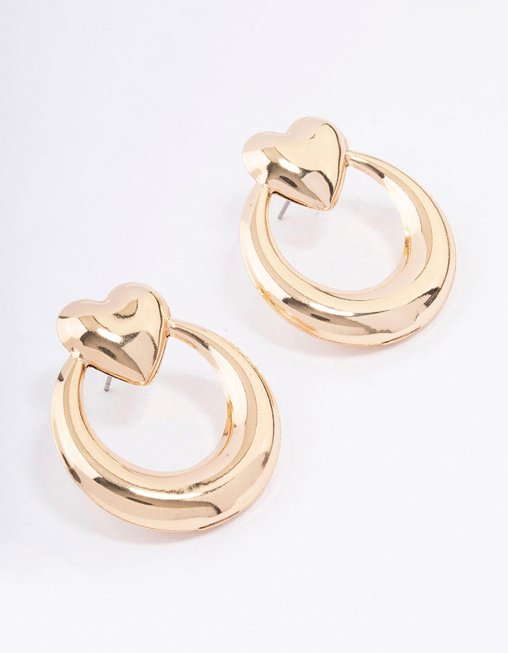 Gold Large Heart Ring Stud Earrings