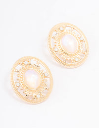 Gold Oval Ornate Stud Earrings - link has visual effect only