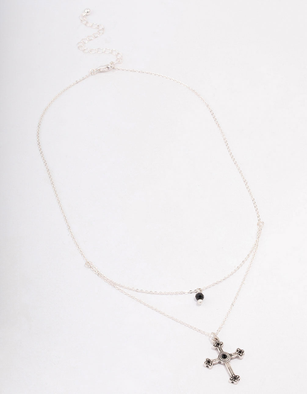 Antique Silver Double Chain Cross Necklace