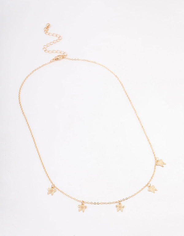Gold Textured Butterfly Droplet Necklace