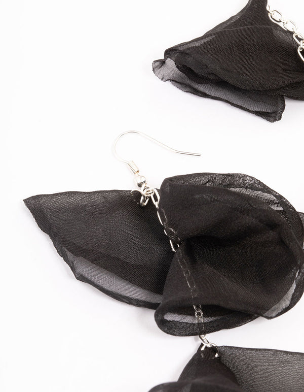 Black Ribbon Twirl Drop Earrings