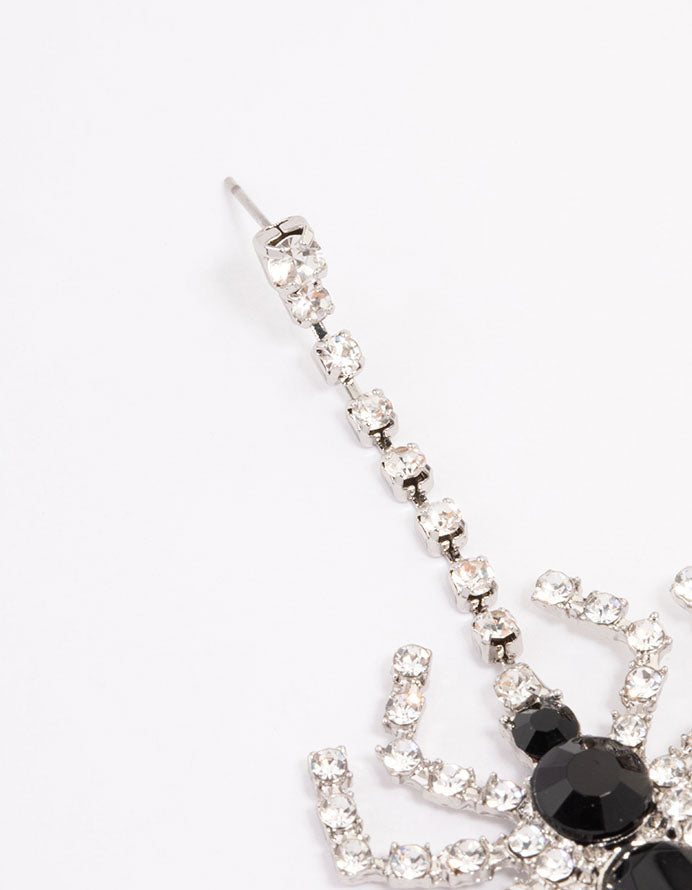 Silver Bling Spider Drop Earrings