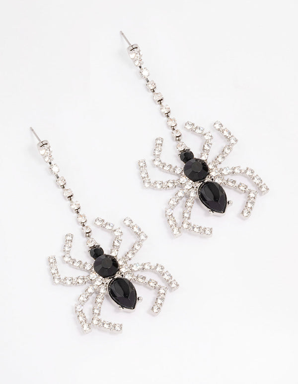 Silver Bling Spider Drop Earrings