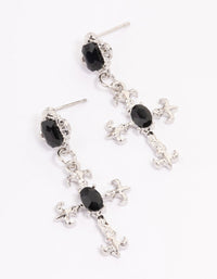 Silver Ornate Cross Drop Earrings - link has visual effect only