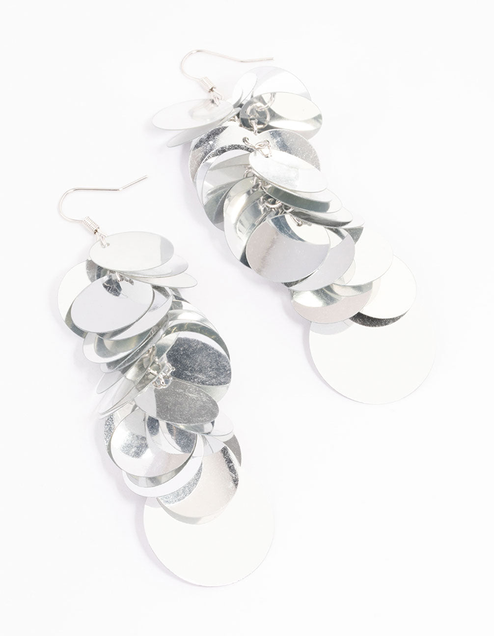 Silver Round Sequined Drop Earrings