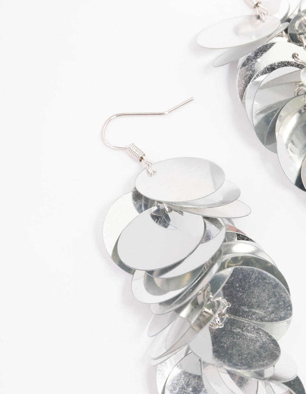 Silver Round Sequined Drop Earrings