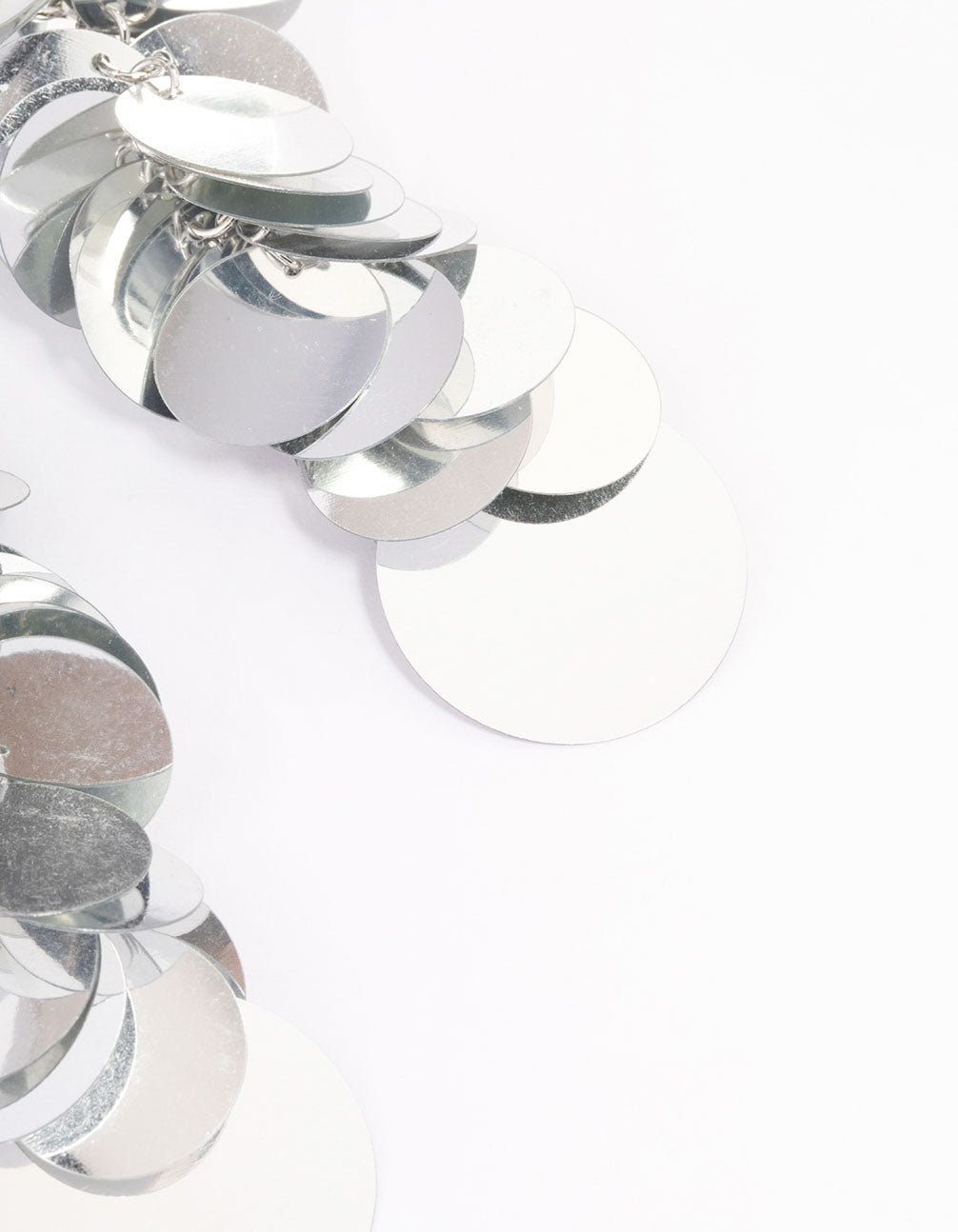Silver Round Sequined Drop Earrings