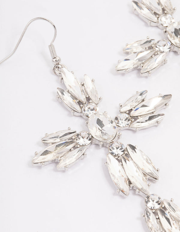 Silver Cross Shard Drop Earrings