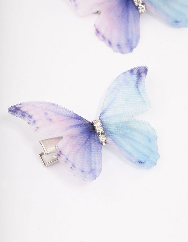 Blue Diamante Butterfly Hair Clip Pack