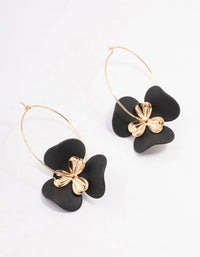 Gold Large Flower Wire Hoop Earrings - link has visual effect only