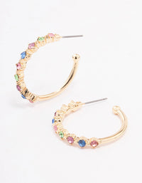 Gold Encased Round Diamante Hoop Earrings - link has visual effect only