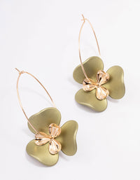 Gold Large Flower Wire Hoop Earrings - link has visual effect only