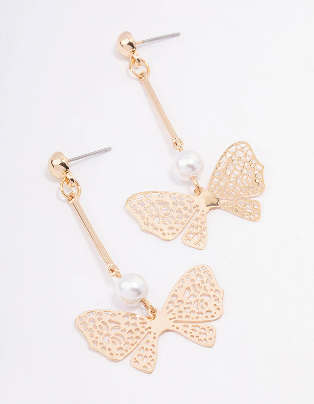 Gold Filigree Butterfly Pearl Earrings