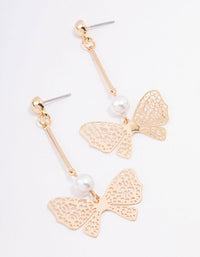 Gold Filigree Butterfly Pearl Earrings - link has visual effect only