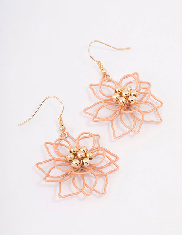Gold Wire Flower Drop Earrings