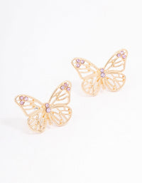 Gold Cut-Out Diamante Butterfly Stud Earrings - link has visual effect only