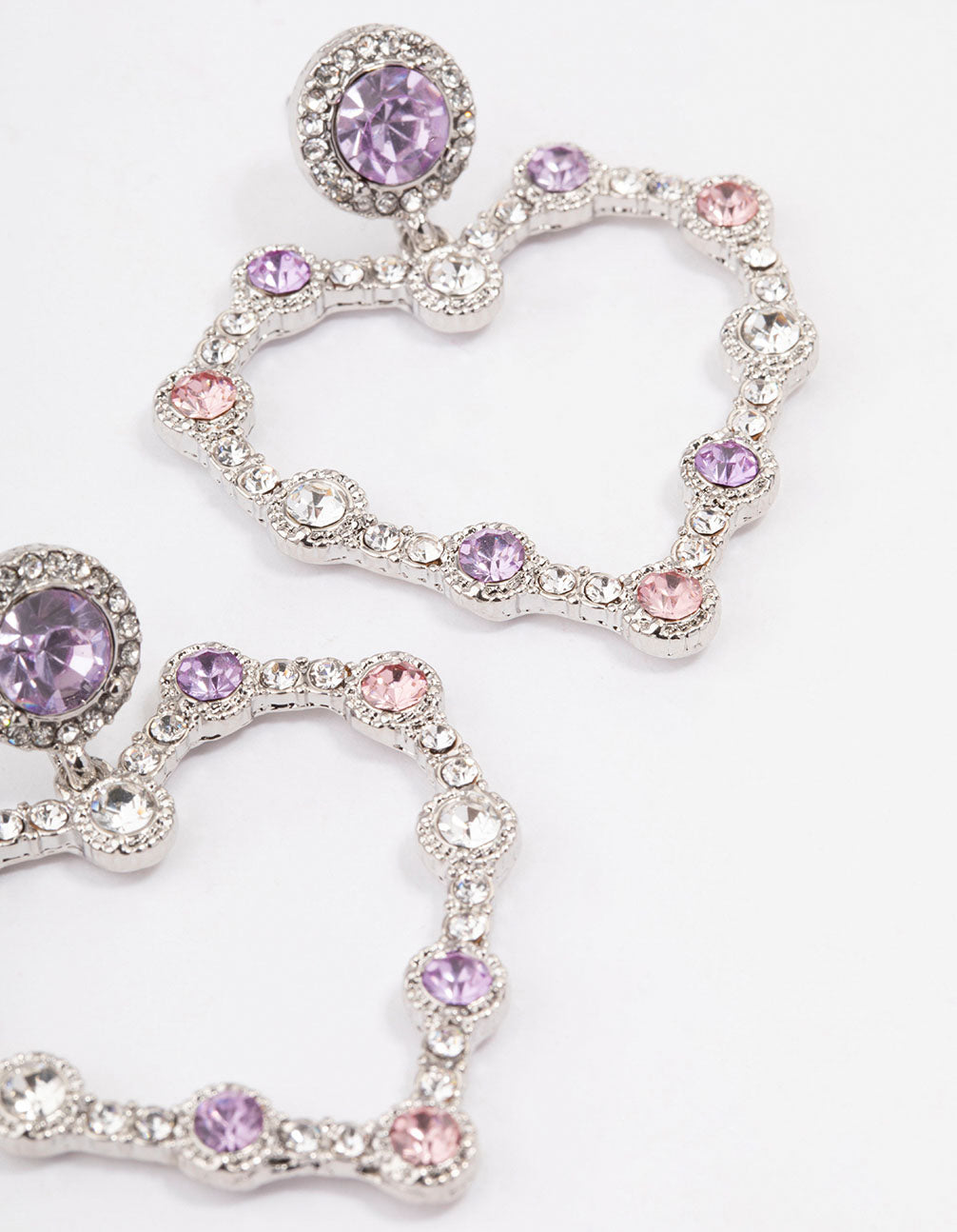 Silver Diamante Heart Drop Earrings
