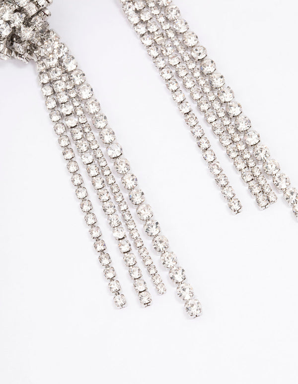 Silver Diamante Knotted Cup Chain Drop Earrings