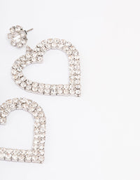 Silver  Diamante Heart Drop Earrings - link has visual effect only