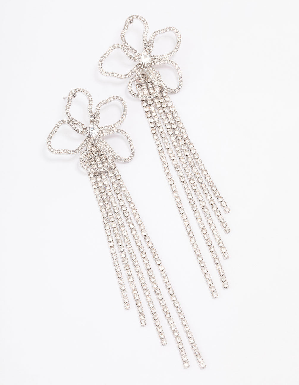 Silver Diamante Flower  Cup Chain Drop Earrings