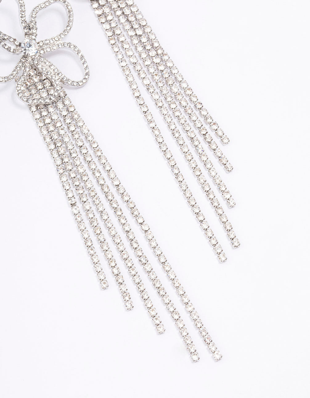 Silver Diamante Flower  Cup Chain Drop Earrings