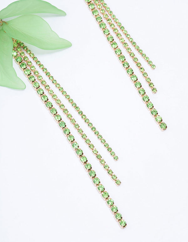 Green Leaf Petal Cup Chain Drop Earrings