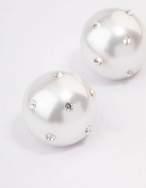 Diamante Encrusted Pearl Circle Stud Earrings