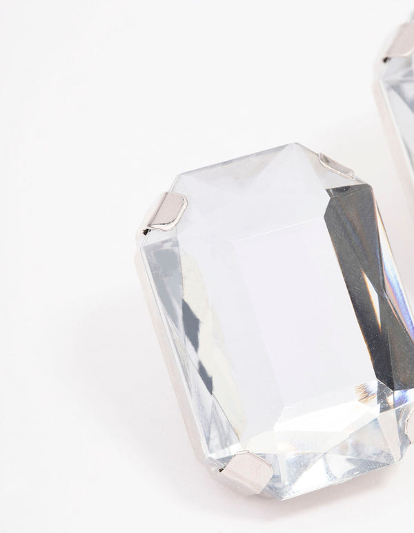 Silver Large Diamante Stud Clip On Earrings