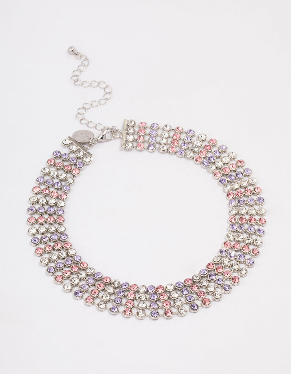 Silver Circle Diamante Layered Choker