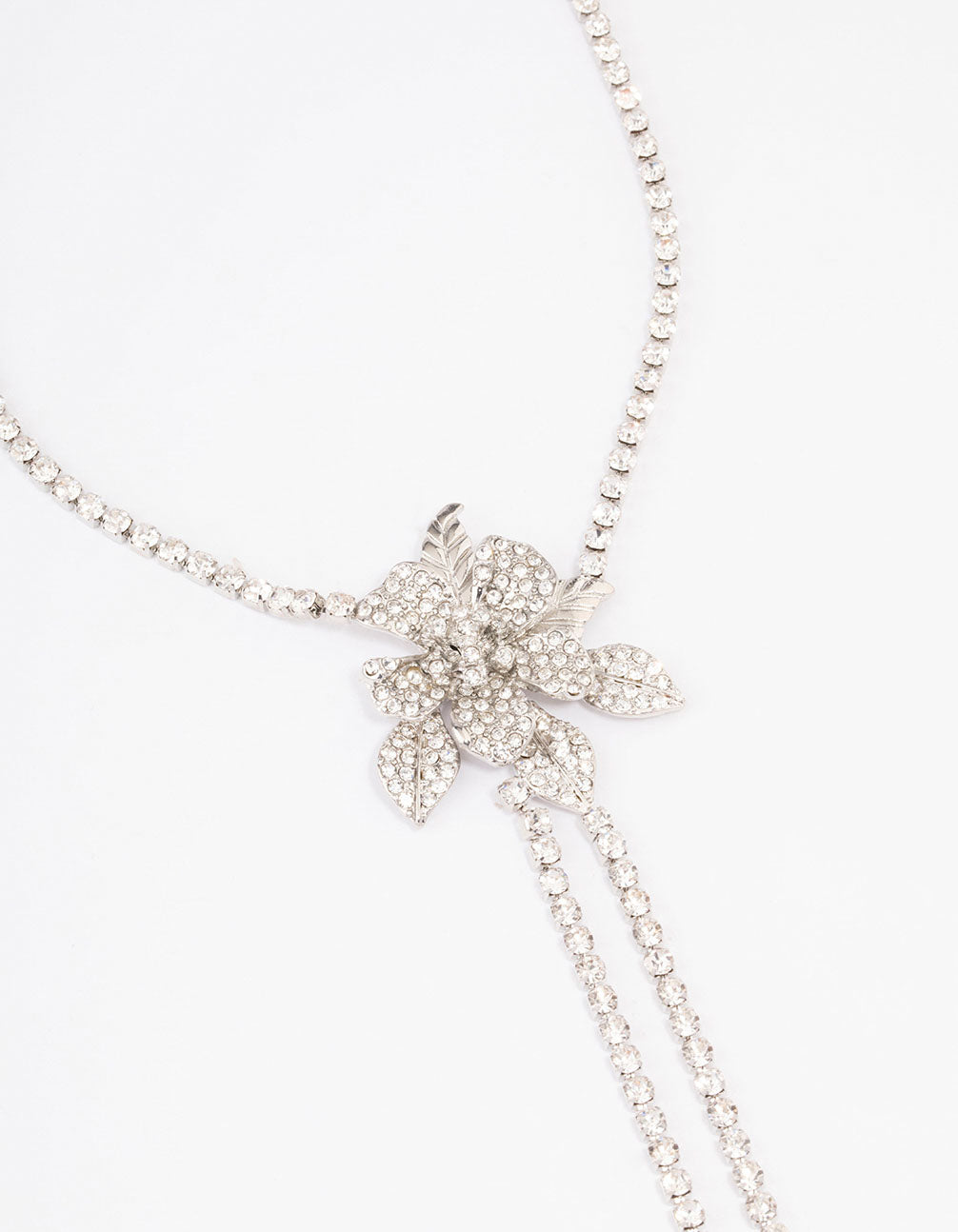 Silver Cup Chain Diamante Flower Necklace