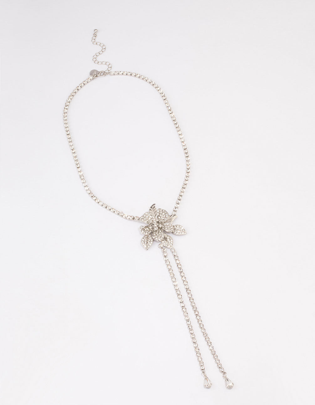 Silver Cup Chain Diamante Flower Necklace